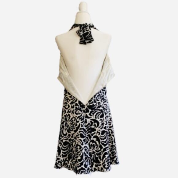 WHBM Halter Dress Black Cream Floral Sleeveless Silk Flowy Halter Dress Size 4 - Picture 5 of 15